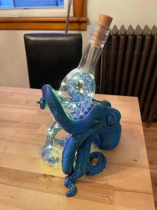 Illuminate Your Evenings with Whimsy: The 3D Printed Octopus Wine Bottle Holder Lamp