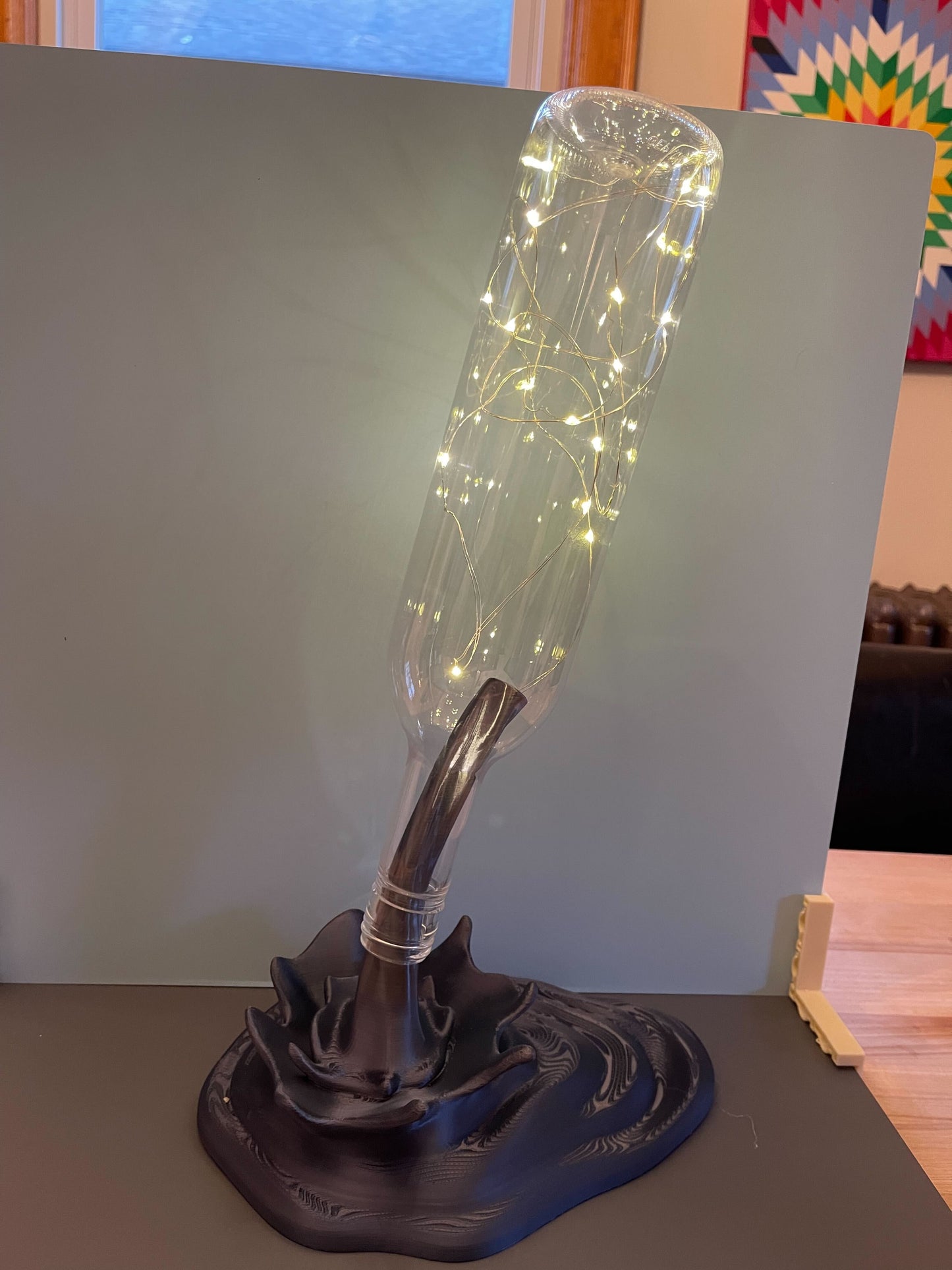 3D Printed Spilled Wine with Bottle and Fairy Lights: Ideal Home Bar Decor