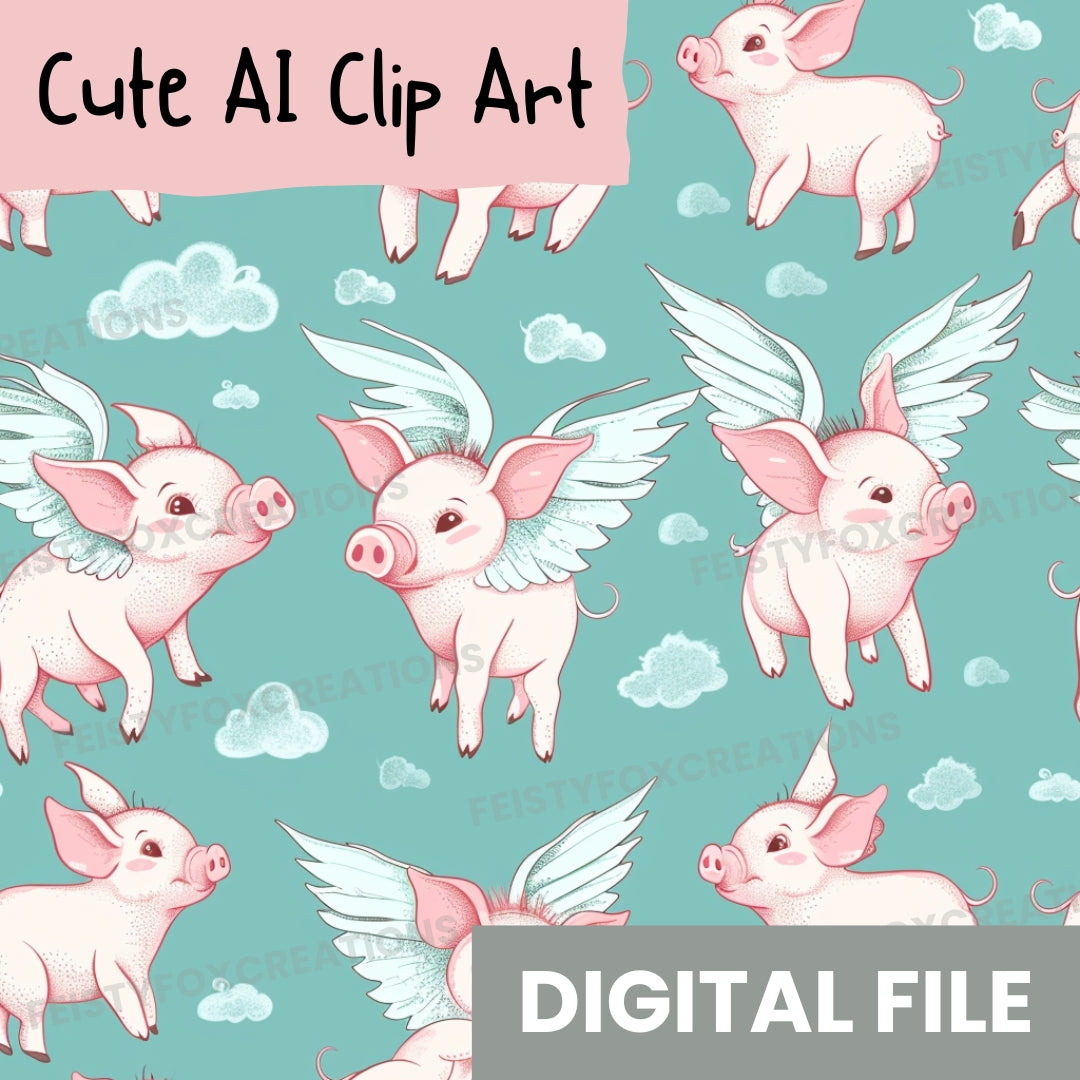 Cute AI Clip Art | Adorable Pigs with Wings