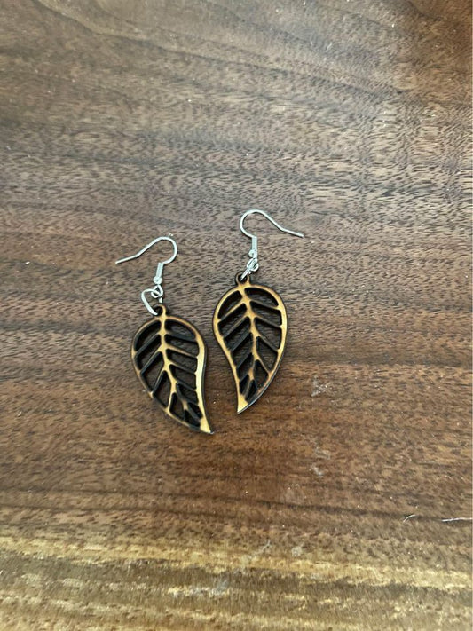 Wooden Leaf Earrings / Handmade Wood Earrings