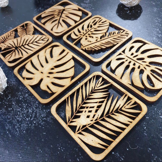 Wooden Leaf Coasters - Pack of 6