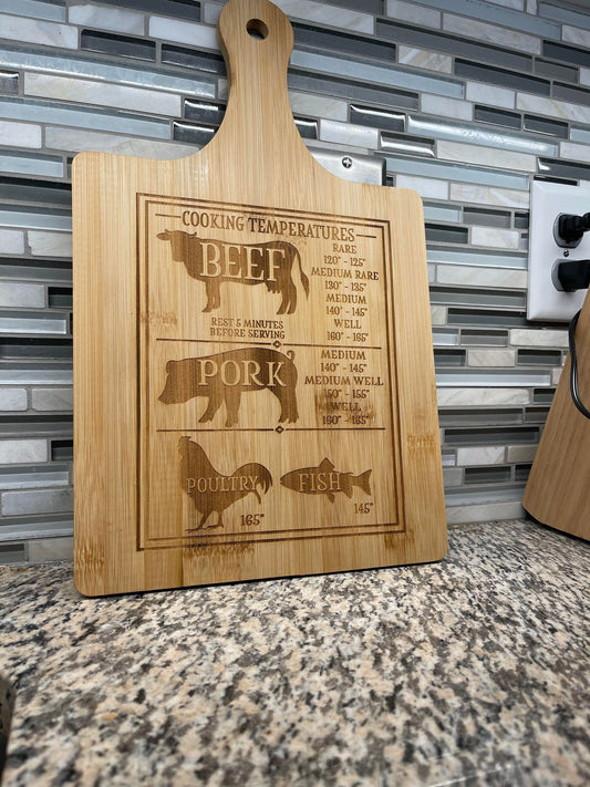Square Engraved Meat Temperature Cutting Board