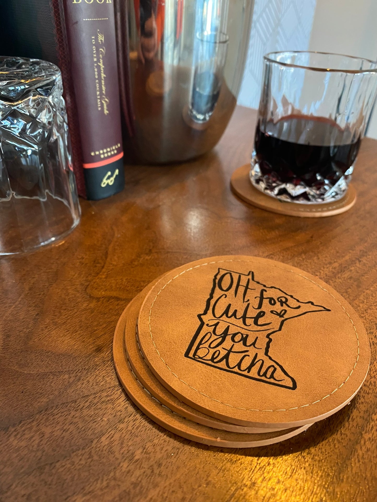 4-Pack 'Oh For Cute, You Betcha' Minnesota-Themed Leather Coasters