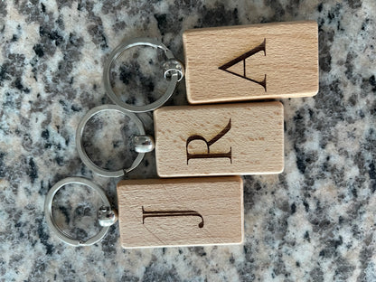 Personalized Wooden Keychain, Wooden Monogram Keychain