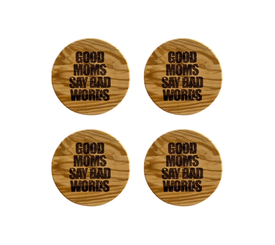 4-pack Olivewood Coasters - 'Good Moms Say Bad Words' | Mother's Day Gift