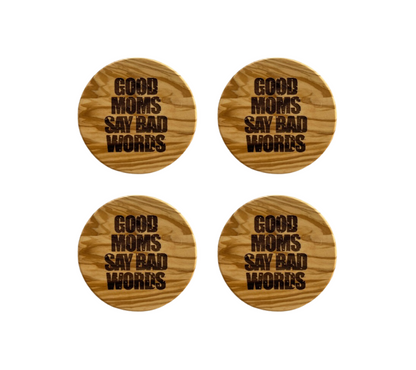 4-pack Olivewood Coasters - 'Good Moms Say Bad Words' | Mother's Day Gift