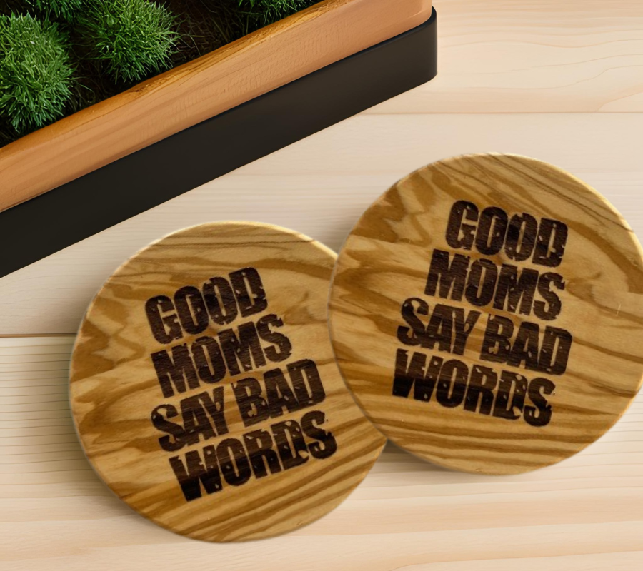 4-pack Olivewood Coasters - 'Good Moms Say Bad Words' | Mother's Day Gift